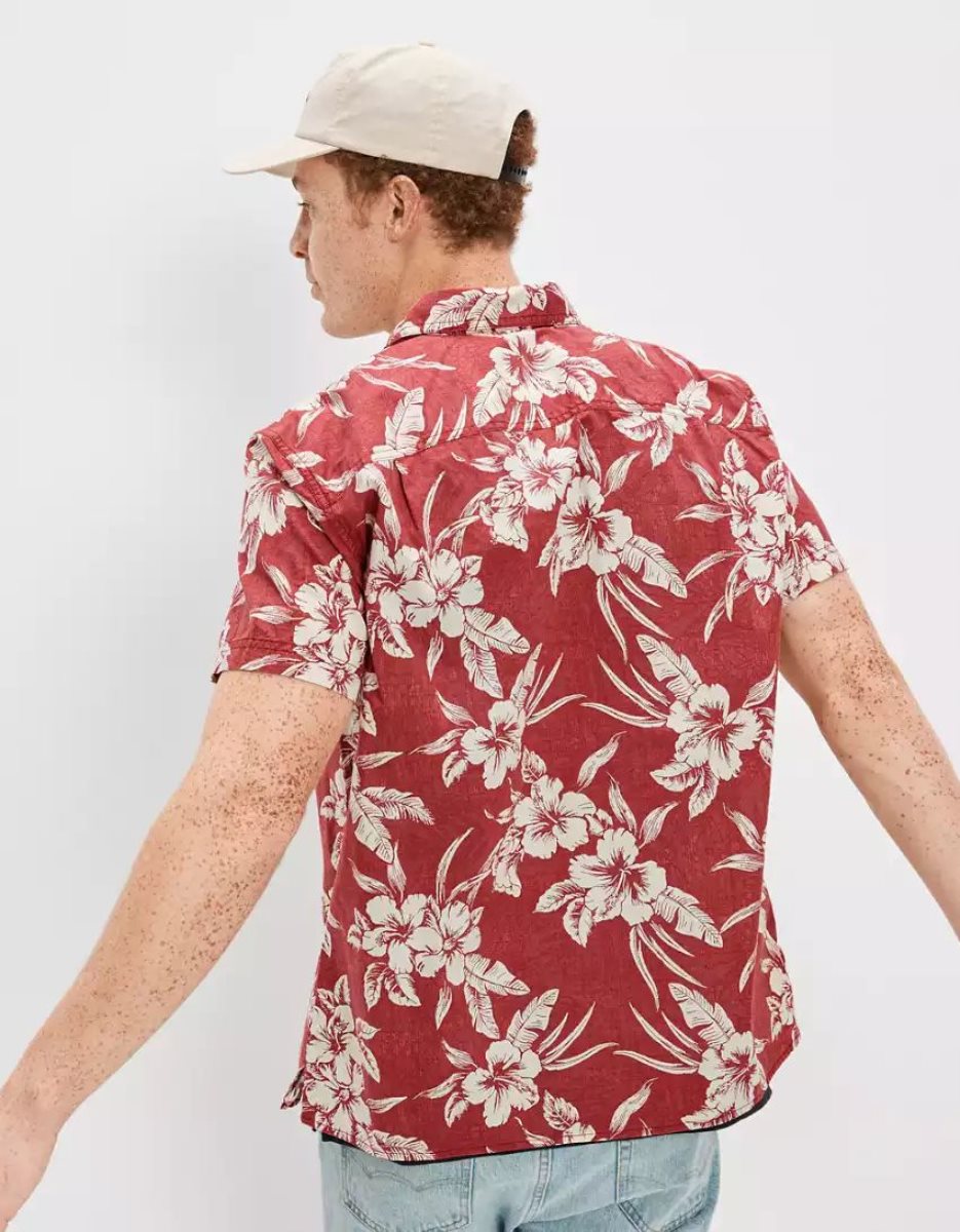 Hauts Flanelle American Eagle AE Tropical Button-Up Resort Shirt Rouge Homme | YBV-22240352